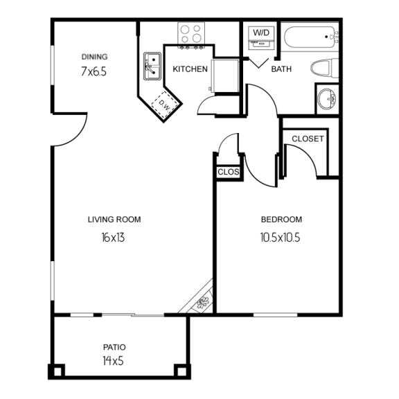1 bedroom, 1 bath floorplan at Echo Ridge Apartments, Washington