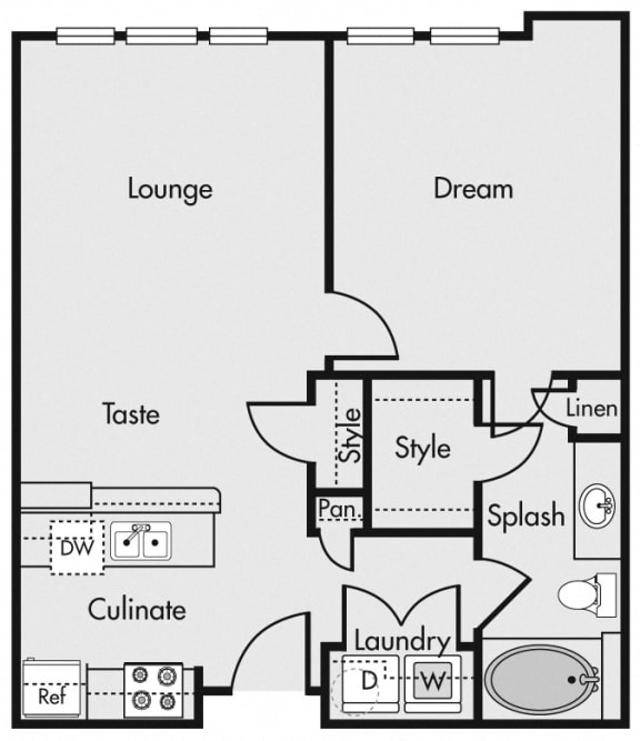 Floorplan 1 bedroom, 1 bath at Roosevelt Square Apartments, Phoenix, 85003