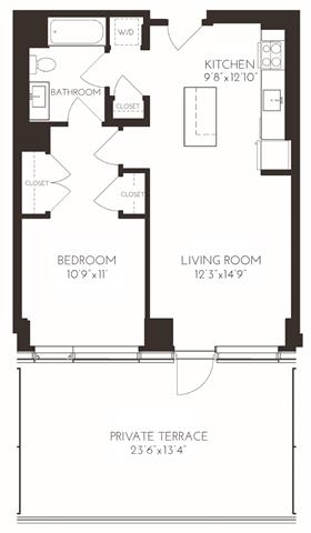Floor Plan  VI1A64 Floor Plan at Via Seaport Residences, Boston, 02210