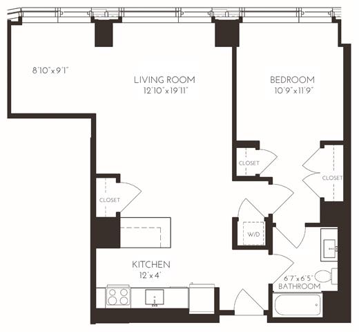 VI1G1 Floor Plan at Via Seaport Residences, Massachusetts