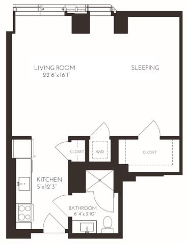 VI1H1 Floor Plan at Via Seaport Residences, Boston, MA, 02210