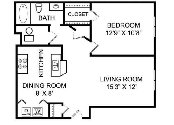 Floor Plan  A1 Floor Plan at Lake Forest Apartments, Ohio, 43081