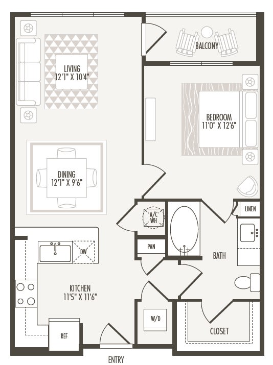 1 bedroom 1 bathroom A2 Floor Plan at Retreat at the Rim, Texas, 78287