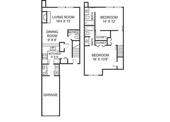 B2 Floor Plan at The Residence at Christopher Wren Apartments, Columbus, OH