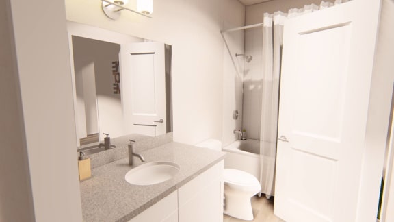 Sanctuary - First Primary Bathroom at Brownstones at Palisade Park Apartments, Chartered Holdings, Broomfield, Colorado