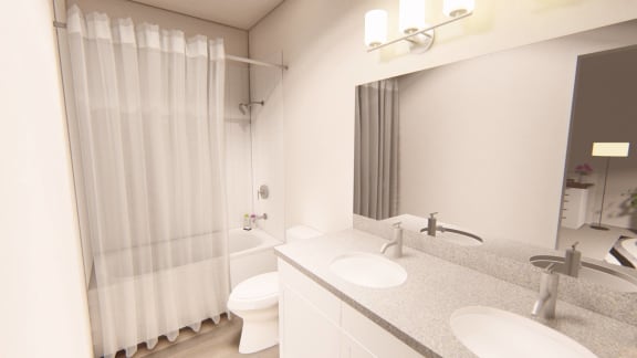 Sanctuary - Third Primary Bathroom at Brownstones at Palisade Park Apartments, Chartered Holdings, Broomfield, CO
