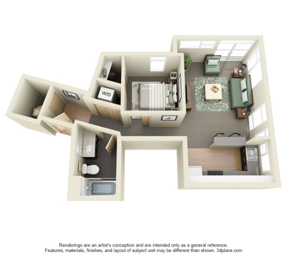 Traditional 1bd 1ba - F Floor Plan Floor Plan Traditional 1bd 1ba - F Floor Plan at Link + Mural, Seattle, 98126