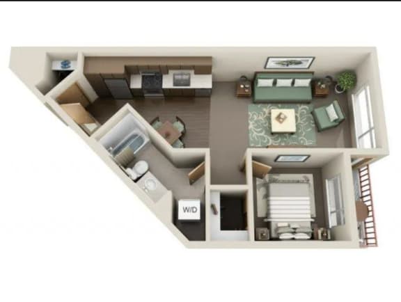 Floor Plan 1bd 1ba traditional D floorplan at Link Apartments