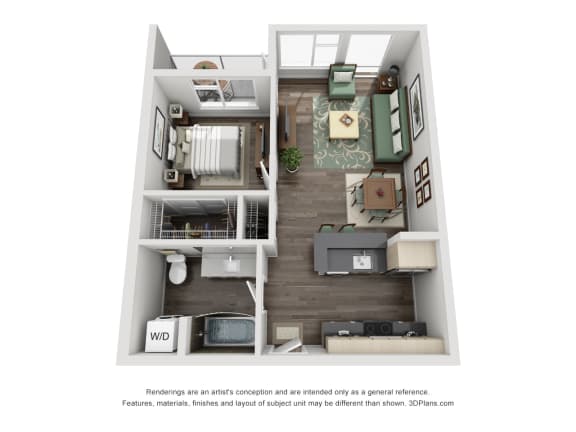 Floor Plan Traditional 1bd 1ba - B Floor Plan at Mural, Seattle