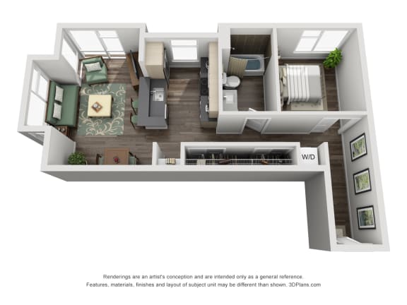 Traditional 1bd 1ba - C Floor Plan Floor Plan Traditional 1bd 1ba - C Floor Plan at Link + Mural, Washington, 98126
