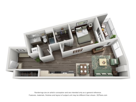Traditional 1bd 1ba - D Floor Plan Floor Plan Traditional 1bd 1ba - D Floor Plan at Link + Mural, Seattle, WA, 98126