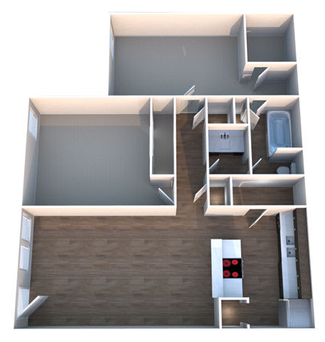 C Two Bed One Bath Floorplan of 869 Sq.Ft. at Summerstone Apartments, Victoria, Texas