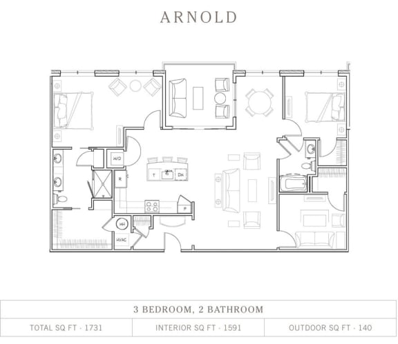 3 Bed 2 Bath, 1,591 Sq.Ft. Floor Plan at Vickers Roswell, Roswell, Georgia