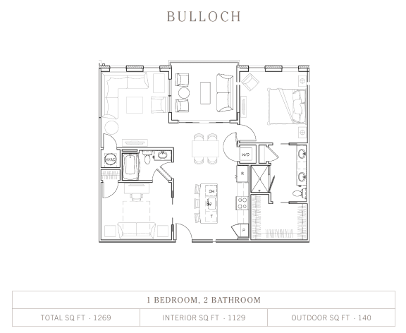 Floor Plan  1 Bed 2 Bath, 1,129 Sq.Ft. Floor Plan at Vickers Roswell, Roswell