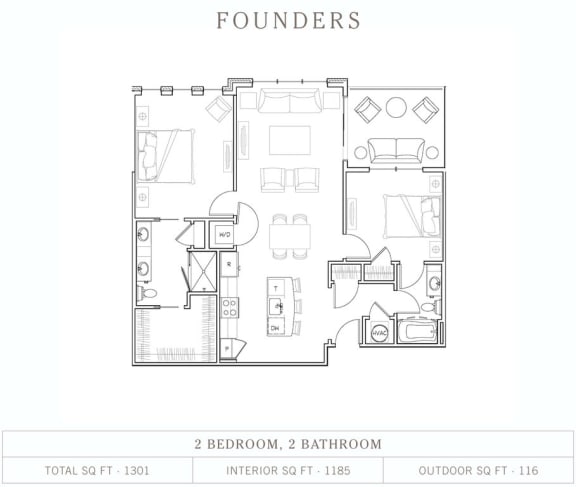 2 Bedroom 2 Bathroom Floor Plan 2 Bedroom 2 Bathroom, 1,185 Sq.Ft. Floor Plan at Vickers Roswell, Georgia, 30075
