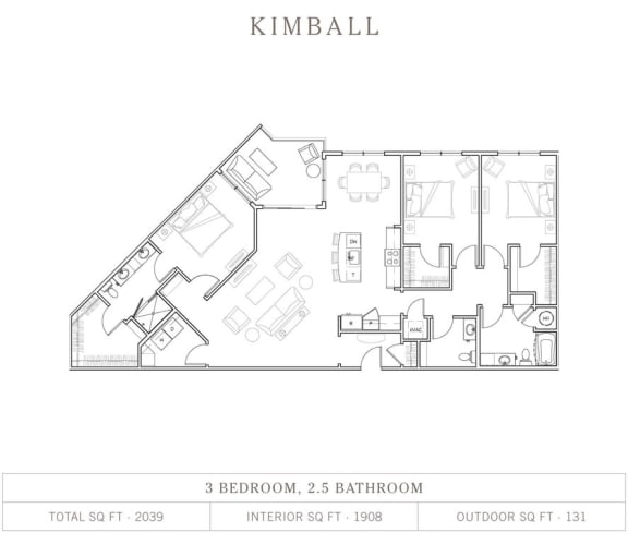 3 Bedroom and 2.5 Bath, 1,908 Sq.Ft. Floor Plan at Vickers Roswell, Roswell, 30075