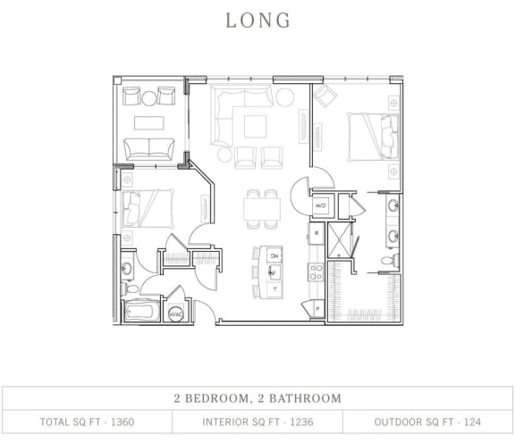 Long 2 Bed 2 Bath Floor Plan Long 2 Bed 2 Bath, 1,236 Sq.Ft. Floor Plan at Vickers Roswell, Roswell, Georgia