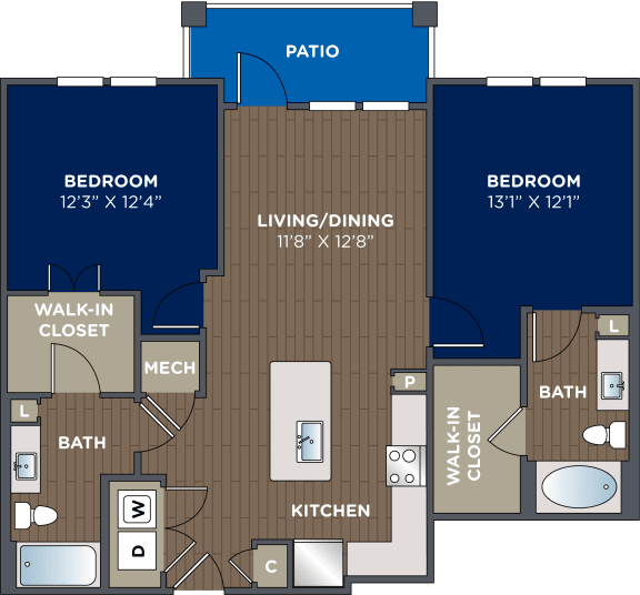 Floor Plan  2 bedroom 2 bathroom, 1,060 Sq.Ft. Floor Plan at Luma Headwaters, Orlando, Florida
