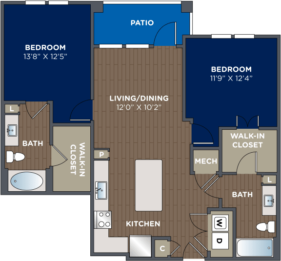 2 bedroom 2 bathroom, 1,061 Sq.Ft. Floorplan at Luma Headwaters, Florida, 32837