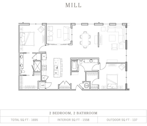 Floor Plan  Mill 2 Bed 2 Bath, 1,558 Sq.Ft. Floor Plan at Vickers Roswell, Georgia