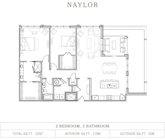 Naylor 2 Bedroom 2 Bathroom, 1,789 Sq.Ft. Floor Plan at Vickers Roswell, Roswell, GA, 30075