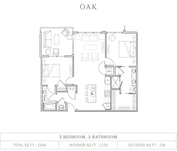 Oak 2 Bed 2 Bath, 1,123 Sq.Ft. Floor Plan at Vickers Roswell, Roswell, GA