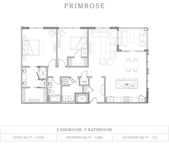 Primrose 2 Bedroom 2 Bathroom, 1,609 Sq.Ft. Floor Plan at Vickers Roswell, Roswell, 30075