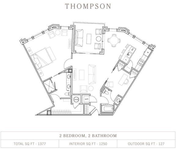 Thompson 2 Bed 2 Bath Floor Plan Thompson 2 Bed 2 Bath, 1,250 Sq.Ft. Floor Plan at Vickers Roswell, Roswell, Georgia