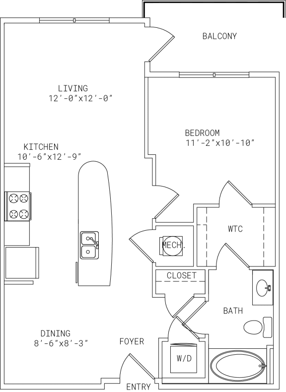 2-A6 1 Bedroom 1 Bathroom Floor Plan at Mira Upper Rock, Rockville