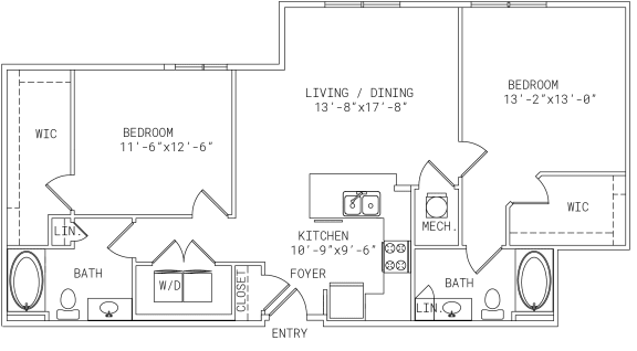 Floor Plan  2-B7 2 bedroom 2 bath Floor Plan at Mira Upper Rock, Rockville, MD