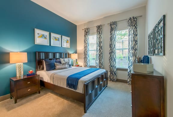 Plush carpeting throughout living room and bedroom at Mira Upper Rock, Rockville, Maryland