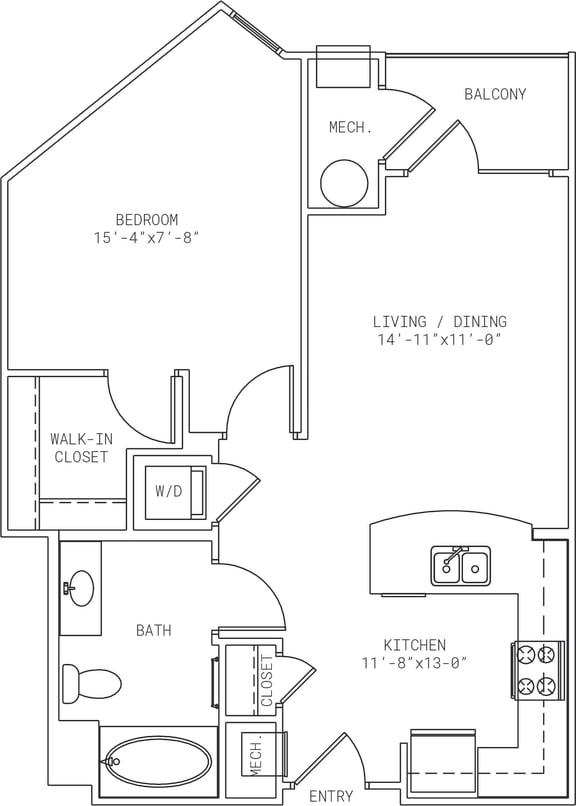 1-A9 1 Bedroom 1 Bath Floor Plan at Mira Upper Rock, Rockville, MD, 20850