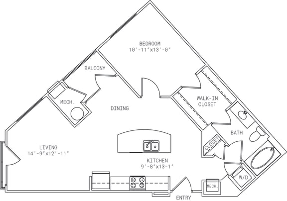 1-A12 1 Bed 1 Bath Floor Plan 1-A12 1 Bed 1 Bath Floor Plan at Mira Upper Rock, Rockville