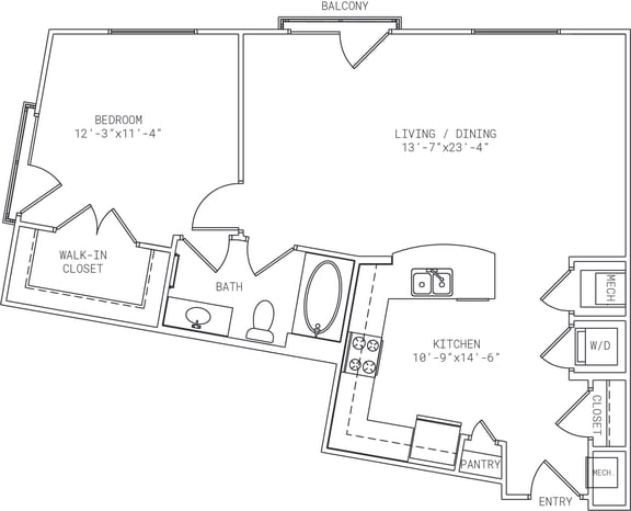 1-A4 1 Bed 1 Bath Floor Plan at Mira Upper Rock, Maryland