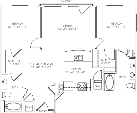Floor Plan  1-B4 2 Bed 2 Bath Floor Plan at Mira Upper Rock, Rockville, MD, 20850