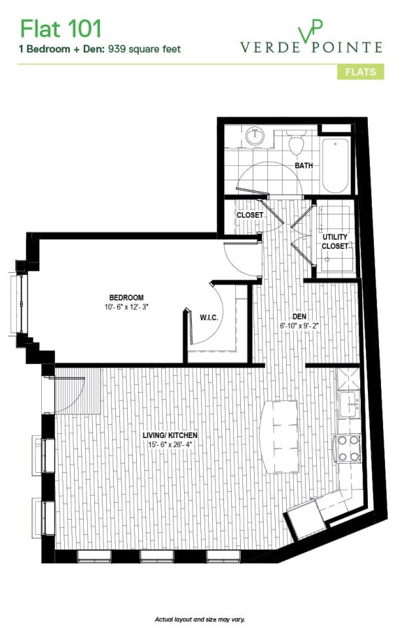 Flat 101 Floor Plan at Verde Pointe, Virginia, 22201