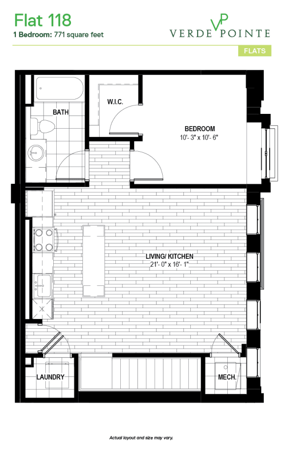 Flat 118 Floor Plan at Verde Pointe, Arlington, Virginia