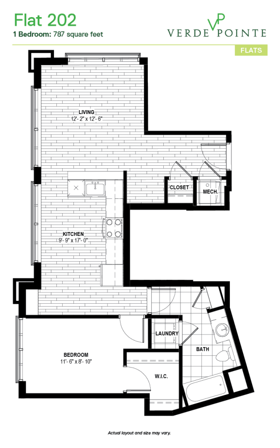 Flat 202 Floor Plan Flat 202 Floor Plan at Verde Pointe, Arlington