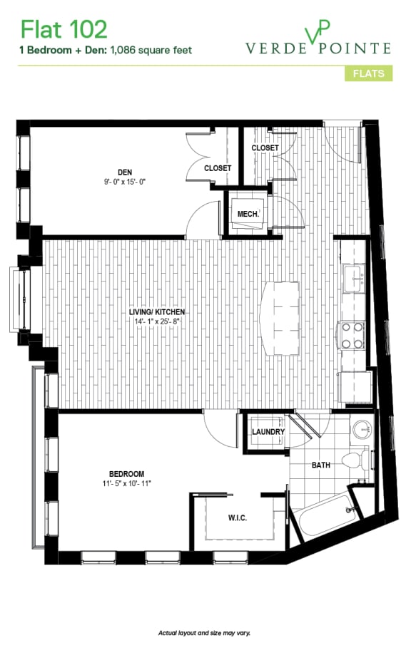 Flat 102 Floor Plan at Verde Pointe, Arlington, Virginia
