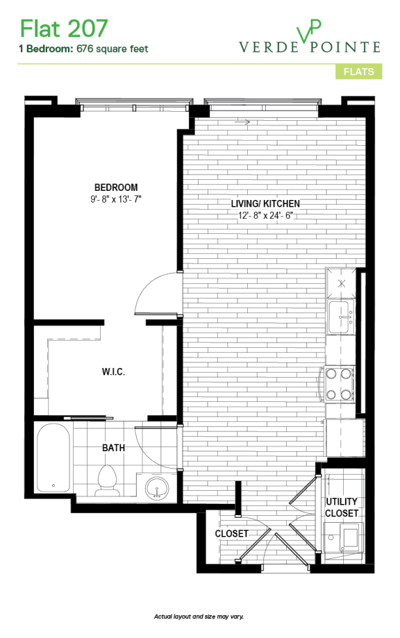 Flat 207 Floor Plan at Verde Pointe, Arlington, 22201