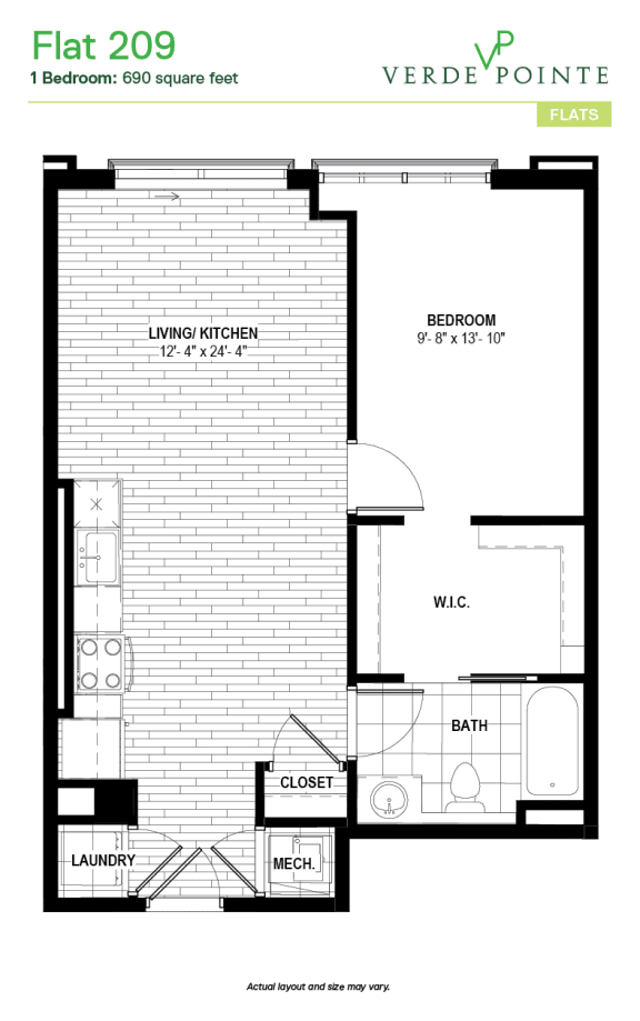 Flat 209 Floor Plan at Verde Pointe, Virginia, 22201