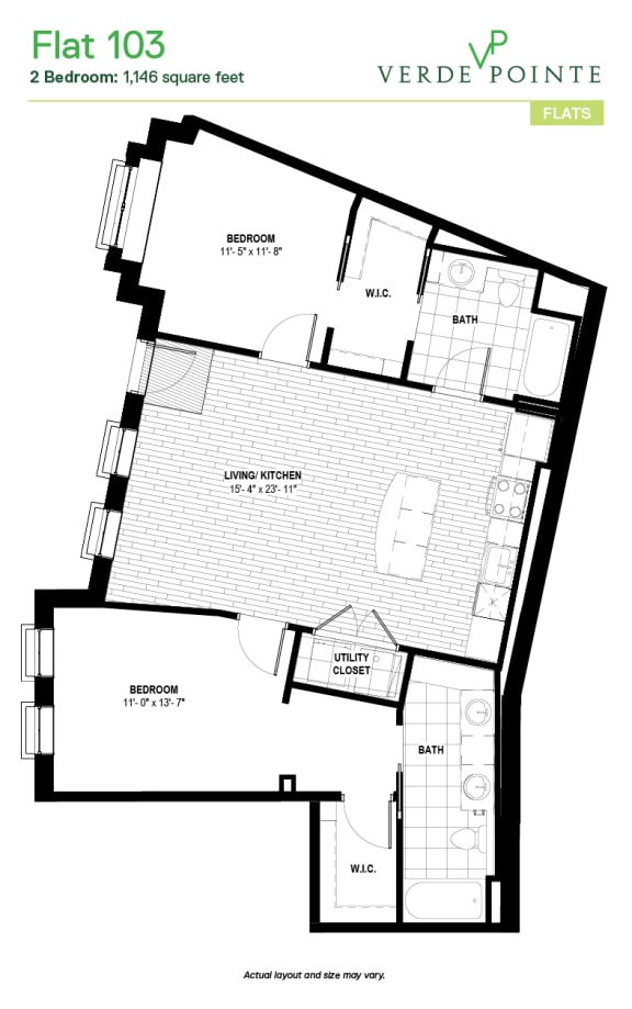 Flat 103 Floor Plan at Verde Pointe, Arlington, 22201
