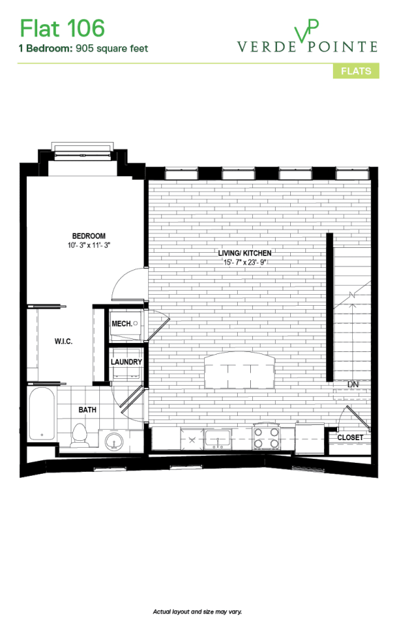 Flat 106 Floor Plan at Verde Pointe, Arlington, VA, 22201
