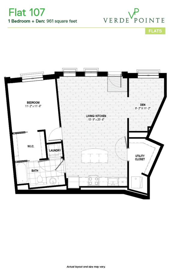 Flat 107 Floor Plan at Verde Pointe, Arlington, VA, 22201