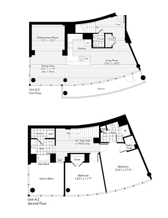 Floor Plan  A-2 2 Bed 2.5 Bathroom Floor Plan at The Zenith, Baltimore, MD, 21201
