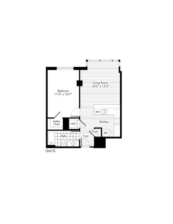 1 Bedroom 1 Bath Floor Plan 1 Bedroom 1 Bath Floor Plan at The Zenith, Baltimore, 21201