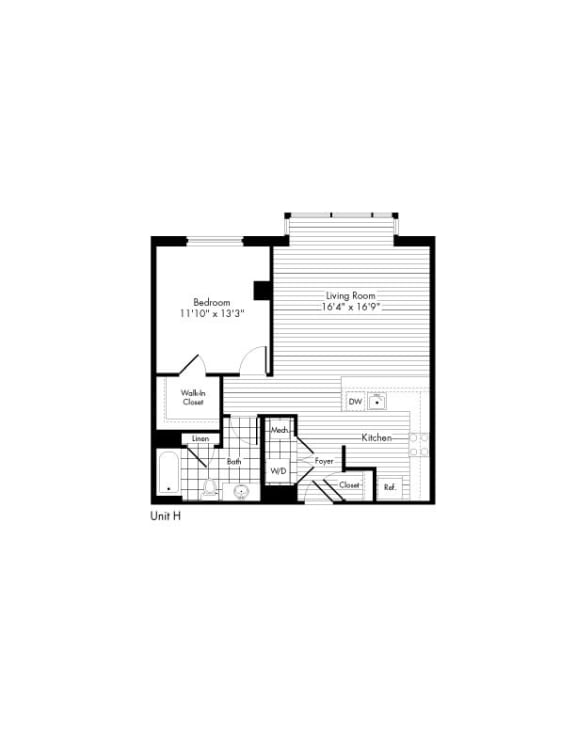 H 1 Bed 1 Bath Floor Plan H 1 Bed 1 Bath Floor Plan at The Zenith, Baltimore, MD