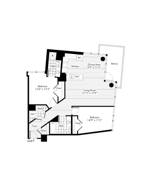 2 bedroom 2 bath Floor Plan 2 bedroom 2 bath Floor Plan at The Zenith, Baltimore