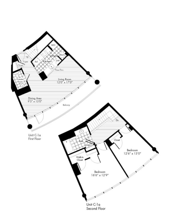 2 Bed 1.5 Bath Floor Plan 2 Bed 1.5 Bath Floor Plan at The Zenith, Baltimore, MD