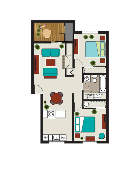  Floor Plan 2 Bed, 1 Bath